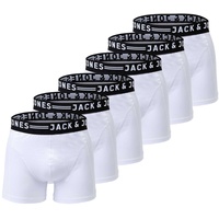 JACK&JONES Herren Boxer Shorts, 6er Pack - SENSE TRUNKS, Baumwoll-Stretch Weiß XL