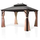 PURPLE LEAF Pavillon Außenbereich Alu Gartenpavillon mit Stahldach Hardtop und Seitenteile, Metall Gazebo mit Netzen und Vorhängen Permanenter braun 300 cm x 365 cm