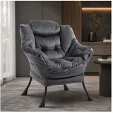 ANYSUN Loungesessel Relaxsessel aus Samt mit Nackenstütze, ergonomisch weich gepolstert (Sessel mit optionalem Fußhocker, Relaxsessel), Kompakter Relaxsessel 75 x 80 x 85 cm, wahlweise mit Fußhocker grau