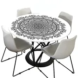 Morbuy Rund Tischdecke Elastisch, 3D Mandala Rund Tischdecken Wasserdicht Lotuseffekt Abwaschbar Abwischbar Tischtuch für Dekoration Küchentisch Garten Outdoor (Durchmesser 120cm,Anthrazitgrau)