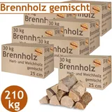 Flameup - Brennholz Gemischt Kaminholz 210 kg Buche Eiche Birke Kiefer Fichte Holz Für Ofen und Kamin Kaminofen Feuerschale Grill Feuerholz 25 cm