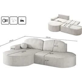 kaiser möbel Ecksofa mit Schlaffunktion und Bettkasten Modena Runden stoff Poso Beige Links - Beige