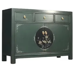 OPIUM OUTLET Möbel Kommode Schrank Sideboard Hochzeitsschrank 33082-3 tannengrün asiatisch chinesisch orientalisch Holz