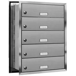 AL Briefkastensysteme 5 Fächer Premium Edelstahl Durchwurf Briefkasten Anlage für Post A4, robust, wetterfest, Artikelnummer: 132V5DV1
