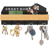 Schlüsselbrett mit Ablage Ohne Bohren, Multifunktionales Schlüsselboard/Schlüsselkasten Modern Holz, Schwarz Schlüssel Aufbewahrung mit 7 Schlüsselhaken, Schlüsselhalter Wand für Wohnung Flur Deko