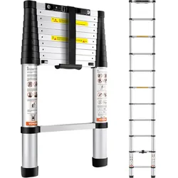 VEVOR 3,2M Teleskopleiter Rutschfester Klappleiter 48x9,5x76,5cm Stehleiter Ein-Knopf-Rückzug Mehrzweckleiter Aluminiumlegierung 170kg Belastbarkeit Ideal für Hausreparaturen Dekoration Wandanstriche