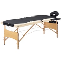 VidaXL Massageliege Klappbar 3-Zonen mit Holzgestell Schwarz und Beige