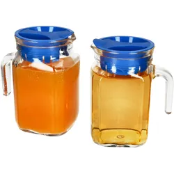 2x KORA Kühlschrankkrug mit Deckel blau 0,5L Henkel Glas-Karaffe Kanne Saft Wasser
