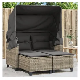 vidaXL Gartensofa 2-Sitzer mit Dach und Hockern Hellgrau Poly Rattan