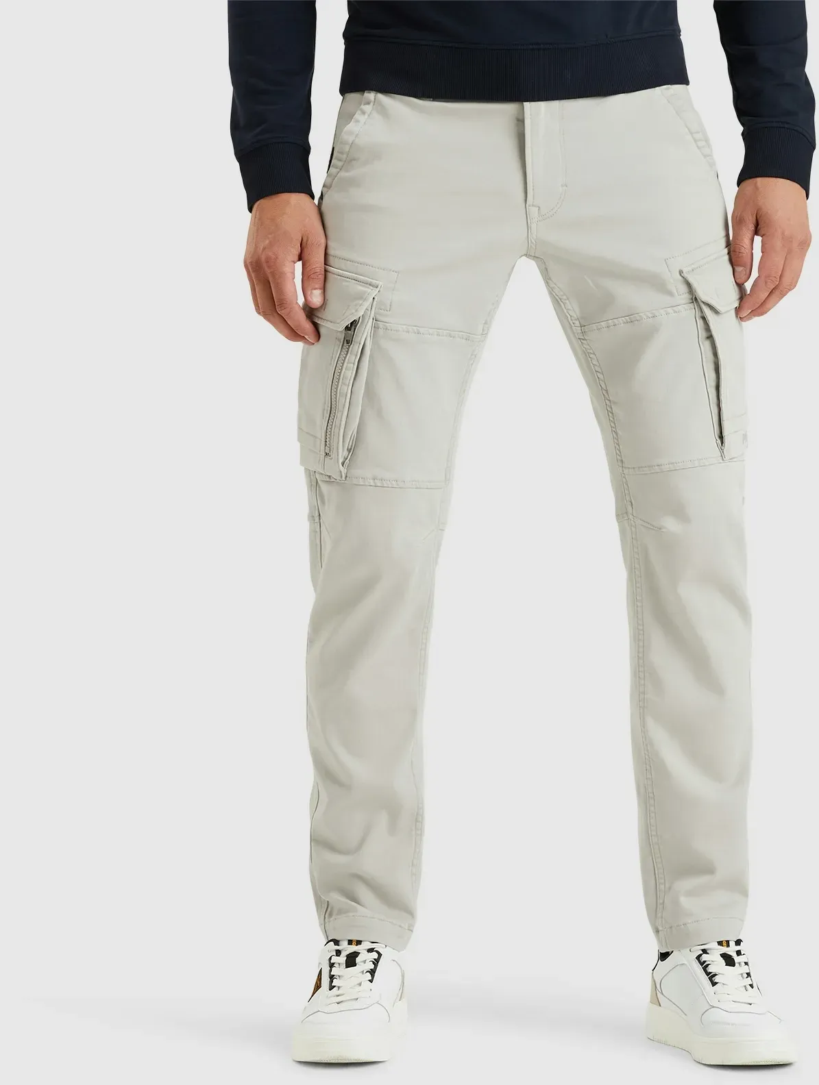 Cargohose PME LEGEND, Herren, Gr. 31, Länge 34, weiß (moonstruck), Sweatware, Obermaterial: 84% Baumwolle, 15% Polyester, 1% Elasthan, unifarben, schmal knöchellang, Hosen Cargohose, mit Taschen