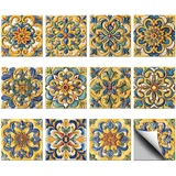 CHGCRAFT 36 Stück Retro-Gelbe Mandala Fliesenaufkleber Fliesenaufkleber 10x10cm,Wasserdicht, Selbstklebende Quadratische Wandaufkleber Für Die Dekoration von Küche