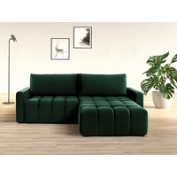 INOSIGN Ecksofa INOSIGN MARVEO L-Form, aufwändige Steppung im Sitzbereich" Sofas Gr. B/H/T: 240 cm x 91 cm x 177 cm, Samtoptik, Recamiere rechts, mit Bettfunktion und Bettkasten, grün (dunkelgrün) Ecksofas