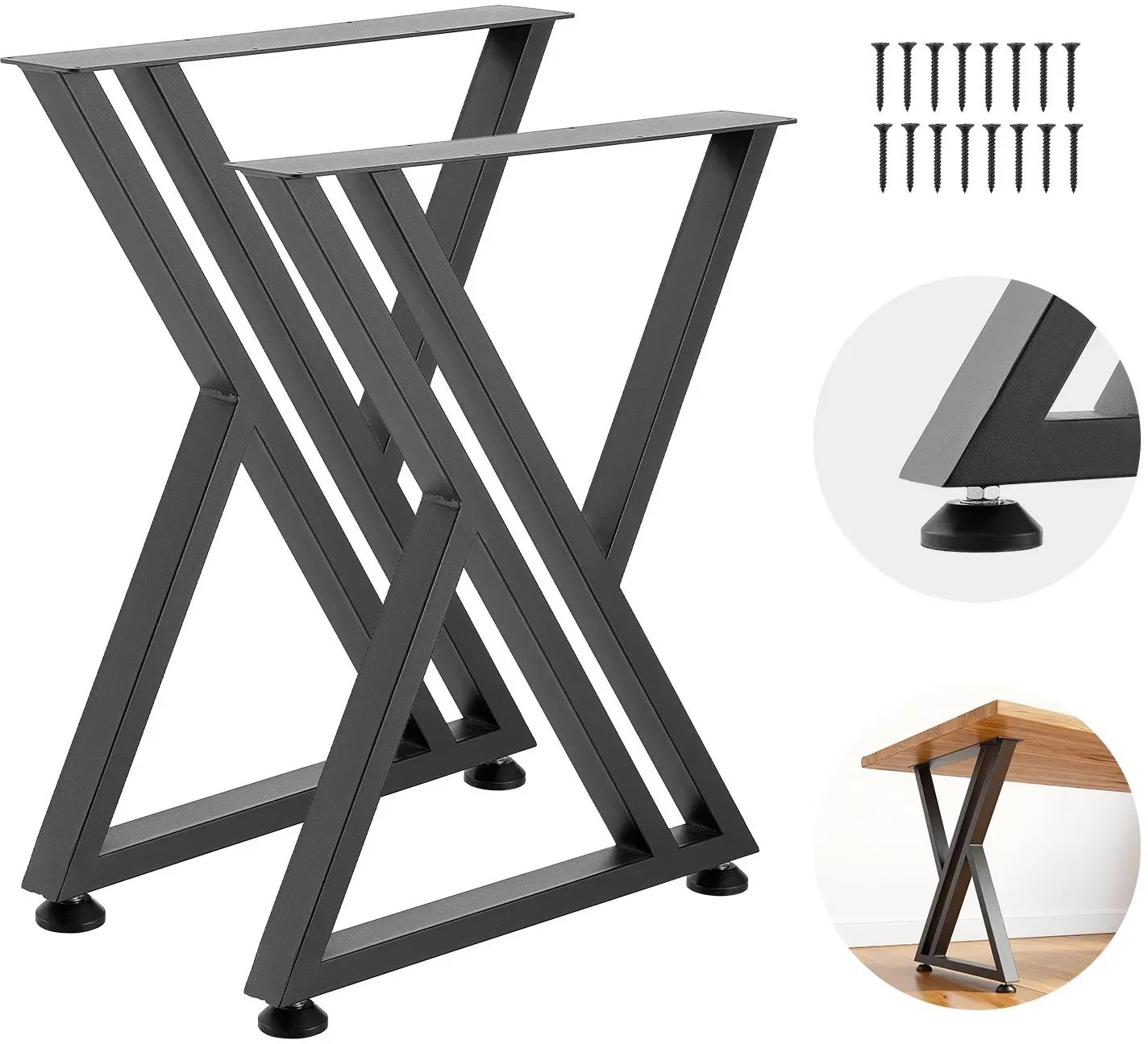 VEVOR Tischkufen 2er-Set 610x740 mm, X-Förmige Tischuntergestell 1000 kg, Tischbeine Kohlenstoffstahl, Möbelfüße, Tischgestell, Tischfüße für Schreibtische, Couchtische, Esstische, Schwarz