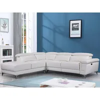 Vente-unique Relaxsofa Ecksofa Leder elektrisch - Ecke Links - Elfenbein - PASCALINE