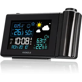 KIENZLE Funk-Wetterstation mit Projektion, Farbdisplay, Außensensor, Schimmelwarnung, 2 Weckzeiten