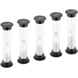 Relaxdays Sanduhren Set 5-teilig Kurzzeituhr 30 Sek 1/3/5/10 Min h x d: 9 x 2,5 cm Sand Kinder schwarz/weiß