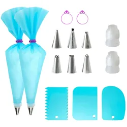 Intirilife 15-teiliges Spritzbeutel Set aus Silikon mit Edelstahl Tüllen - Beutel 17 x 30.5 cm - Wiederverwendbares Backzubehör für Glasur