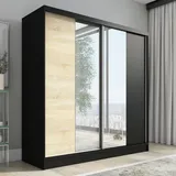 mebloland Schwebetürenschrank, 2-türig Schrank mit Spiegel DUO 200 (Weiß, Schwarz, Somona)