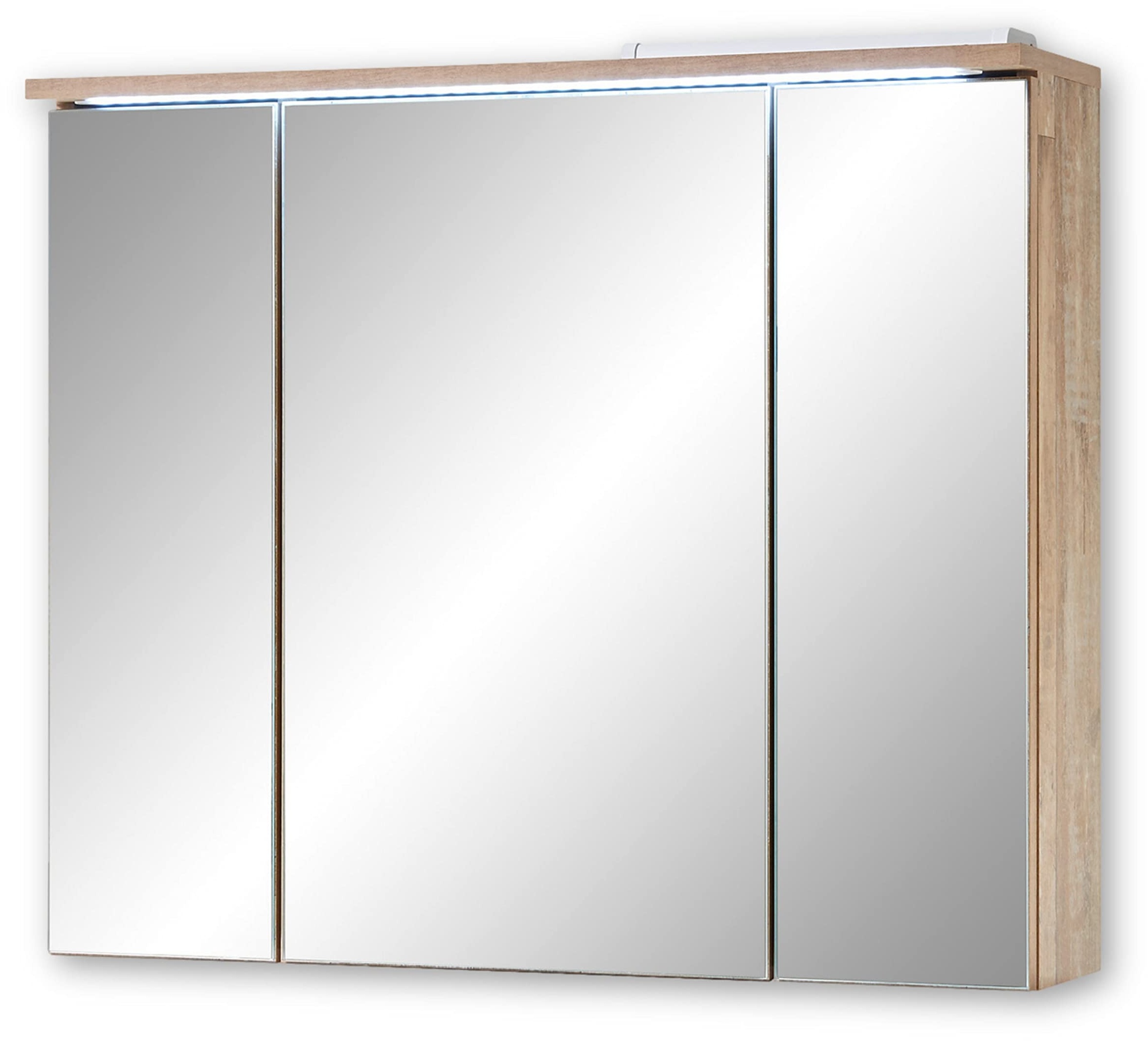 Stella Trading ROOF Spiegelschrank Bad mit LED-Beleuchtung in Eiche Old Style Optik - Badezimmerspiegel Schrank mit viel Stauraum - 80 x 68 x 21 cm (B/H/T)