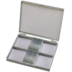 BRESSER Dauerpräparate Set mit 50 vorgefertigten und gefärbten Präparaten Auf- und Durchlichtmikroskop grau