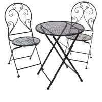 elbmöbel Balkonset Bistroset Bistrotisch 2 Stühle aus Metall schwarz Sitzgarnitur Sitzgruppe Balkonset, platzsparend verstaubar schwarz