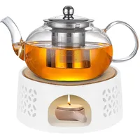 LOMUG Teekanne mit Stövchen, 1000ML Teekocher mit Teesieb und Stövchen, Teekanne mit Siebeinsatz und Stövchen, Glas Teekane mit Infuser für Schwarzen Tee Grüner Tee Fruchttee Duftender Tee Teebeutel