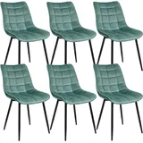 Woltu Esszimmerstühle 6er Set Küchenstuhl Polsterstuhl Design Stuhl mit Rückenlehne, Sitzfläche aus Samt, Gestell aus Metall, Türkis