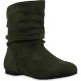 Stiefelparadies Damen Schlupfstiefel Stiefeletten Bequeme Schuhe 812201, Farbe: Dunkelgrün, Größe: 38 - 38