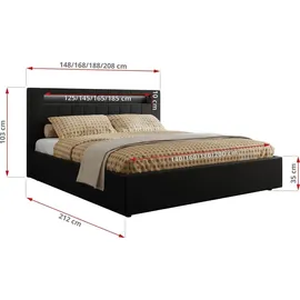 mks möbel Polsterbett GOLD 5 CLASSIC 180/200 - Schwarz Kunstleder - Multipocket-Matratze