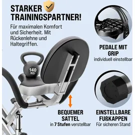 Sportana SPORTANA® Heimtrainer Fahrrad Eagle 4 – 4in1 Ausdauer Ergometer – Trainings App – Klappbar – LCD Display – Höhenverstellbar – Fitness... - Grau