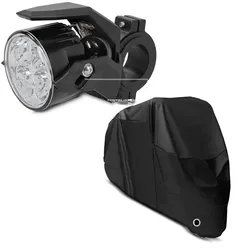 Set: Motorrad Zusatzscheinwerfer LED S2 einzeln mit E-Zulassung Lumitecs mit Motorrad Abdeckplane XL Abdeckhaube in sw