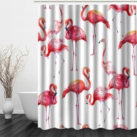 RFFLUX 3D Flamingo Duschvorhang Anti Schimmel 240 x 200 cm mit 12 Ringe Polyester Tropisch Tier Flamingo Duschvorhänge Anti-Bakteriell Waschbar Wasserdicht Badvorhänge für Badezimmer