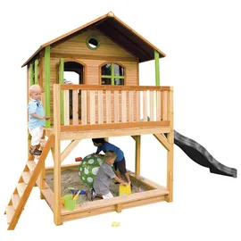 Axi Marc Spielhaus Braun - Grün mit Grauer Rutsche 212 x 432 x 293 cm