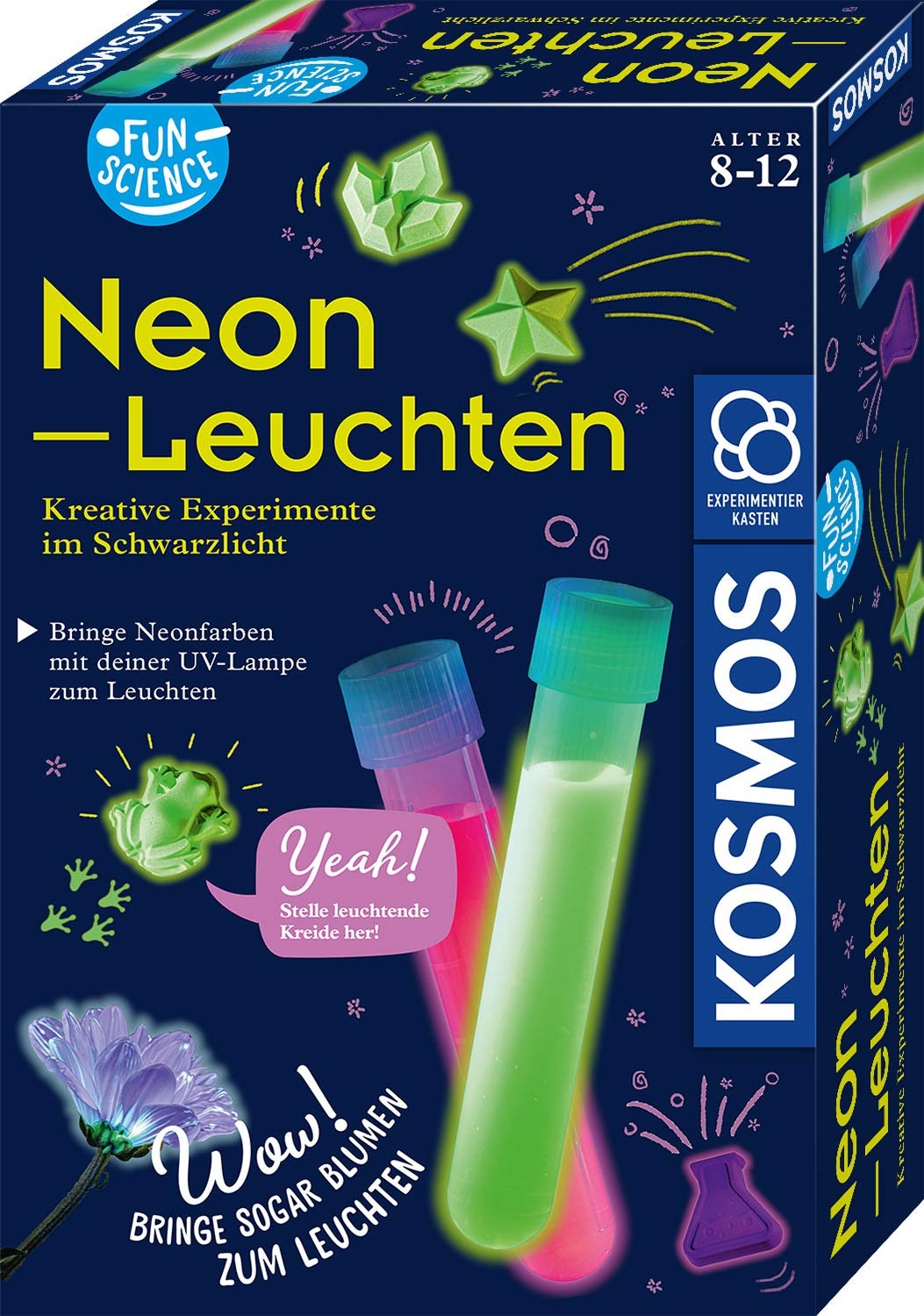 KOSMOS 654191 Fun Science - Neon-Leuchten, Kreative Experimente im Schwarzlicht, Experimentier-Set für Kinder ab 8 Jahre