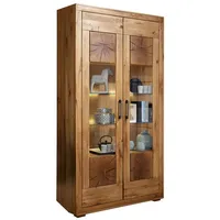 Lomadox Vitrine 110cm, Wildeiche massiv geölt, montiert, WINNIPEG-69