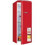 Exquisit Retro Kühlschrank 225 l | Energieklasse C | leise 37 dB | 54,5 cm schmal | großes Gemüsefach | LED-Beleuchtung | RKS325-V-H-160C rot | Rot - Rot