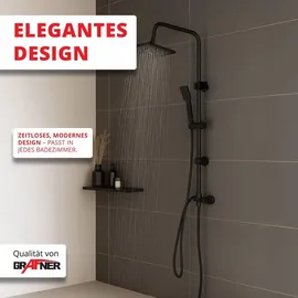 Grafner Duschgarnitur mit Regenschauerduschkopf und Handbrause, Duschsäule schwarz