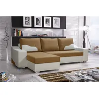 Fun Möbel Ecksofa Sofa COLLIN mit Schlaffunktion Weiss/Cappuccino Ottomane Links - Schwarz