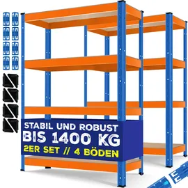 Masko MASKO® 2er-Set Lagerregal Schwerlastregal, Kellerregal , bis 875 kg belastbar, 5 verstellbare Ablagen, MDF-Platten Regal aus Metall, Steckregal, Werkstattregal, Keller, Garage