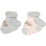 Steiff Baby Unisex Socken, 2er Pack - Bio-Baumwolle, Teddy-Motiv, uni/gestreift Rosa 17-18