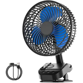 ccykxa USB-Ventilator, 10000 mAh wiederaufladbarer Akku-Ventilator, 4 Geschwindigkeiten, 8-Zoll-Camping-Ventilator, 180° schwenkbar, LED-Licht, Timer,