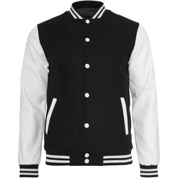 Allwetterjacke URBAN CLASSICS "Urban Classics Herren Oldschool College Jacket", Herren, Gr. L, schwarz-weiß (schwarz, weiß), 50% Wolle, 50% Viskose, mehrfarbig, casual, normal, amerikanischer Ausschnitt, Langarm, Jacken