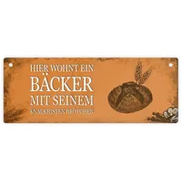 Trendaffe Metallschild mit Spruch: Hier wohnt ein Bäcker -