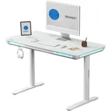 SENSE7 Nomo LED Gaming Schreibtisch, 120x60cm, Höhenverstellbar, USB-C, USB 3.0, Glas, Schublade, Haken, Modern, Weiß
