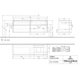 Villeroy & Boch V&B Waschtischunterschrank Collaro 160x54,8x50cm, WT r, LED 12W, volc bla