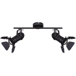 Deckenleuchte schwarz Spotleiste 2 Strahler Deckenlampe schwenkbar Filmset Lichteffekt, Metall, 2x GU10 Fassungen, LxH  54x26,5 cm