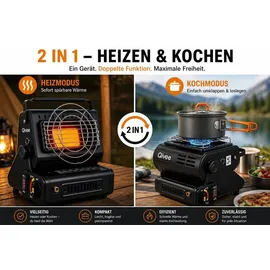qivee Gasheizer 2 in 1 Infrarot Heizstrahler 2 kW schwarz