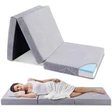 egohome EGO Home Klappmatratze 75x195 cm, Höhe 10 cm Gästematratze Klappbar, Härtegrade H3 Faltbare Matratze, Reisematratze, 3-Teilige Visco Gel Schaumstoff Faltmatratze für Reisen, Camping, Boden, Gästebett