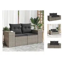 vidaXL Gartensofa 2-Sitzer mit Kissen Grau Poly Rattan