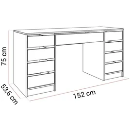 lookway Schreibtisch MADA DOUBLE mit Schubladen Weiß